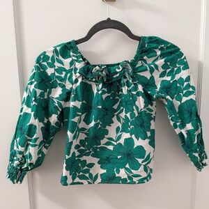 CREWCUTS J.CREW Girls Short Sleeve Top Shirt Floral Puff Sleeves S (6-7)